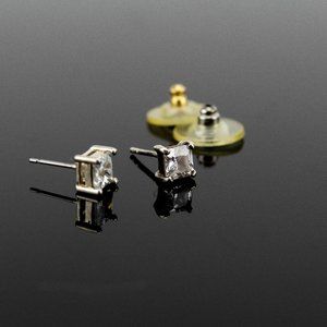 Square Crystal Studs Set In Silver